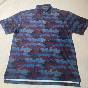 Peter Millar Summer Comfort Camo Polo Camouflage Blue Red Golf Men's Size XL